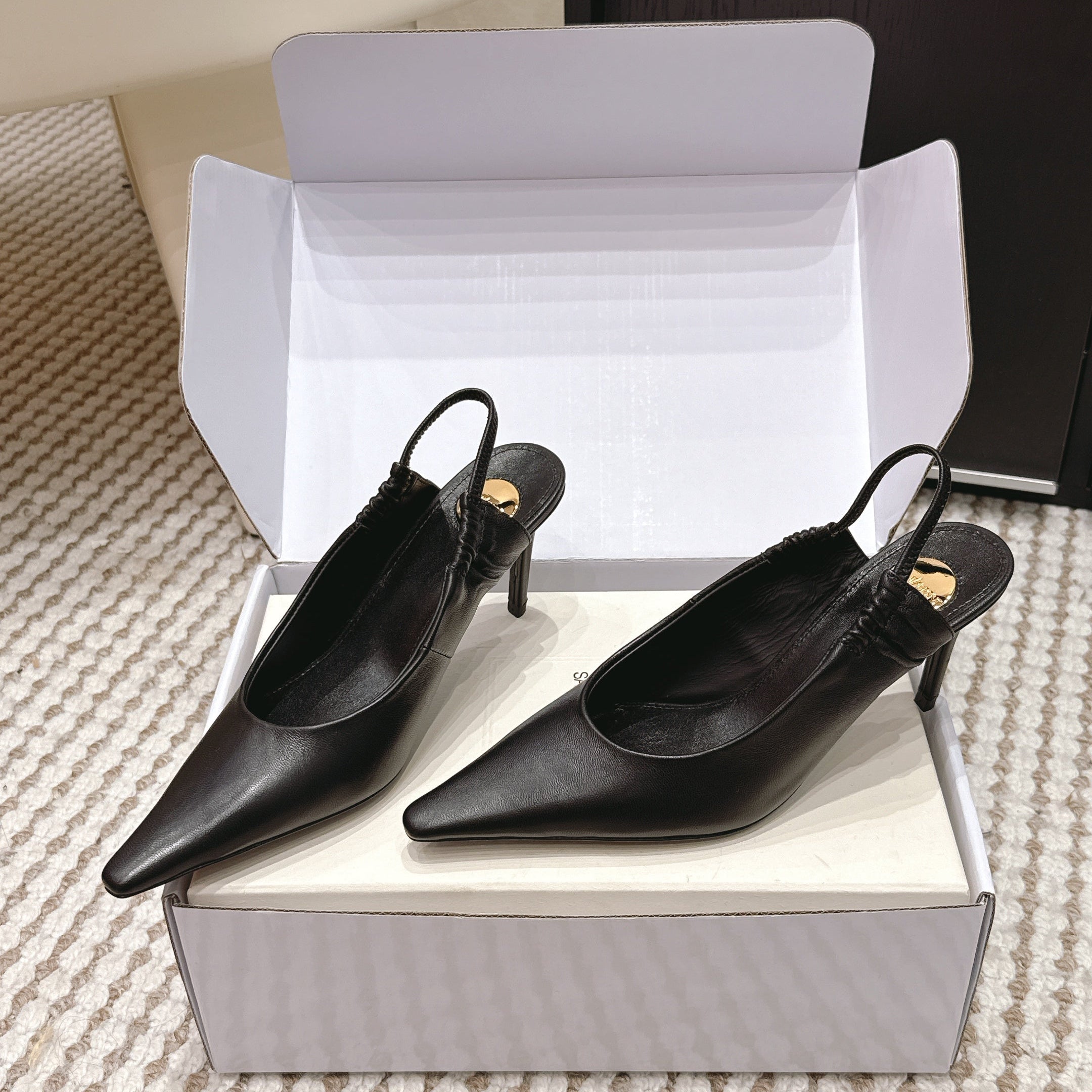 YSL 26ss Slingback 75 Black Sheepskin 654719