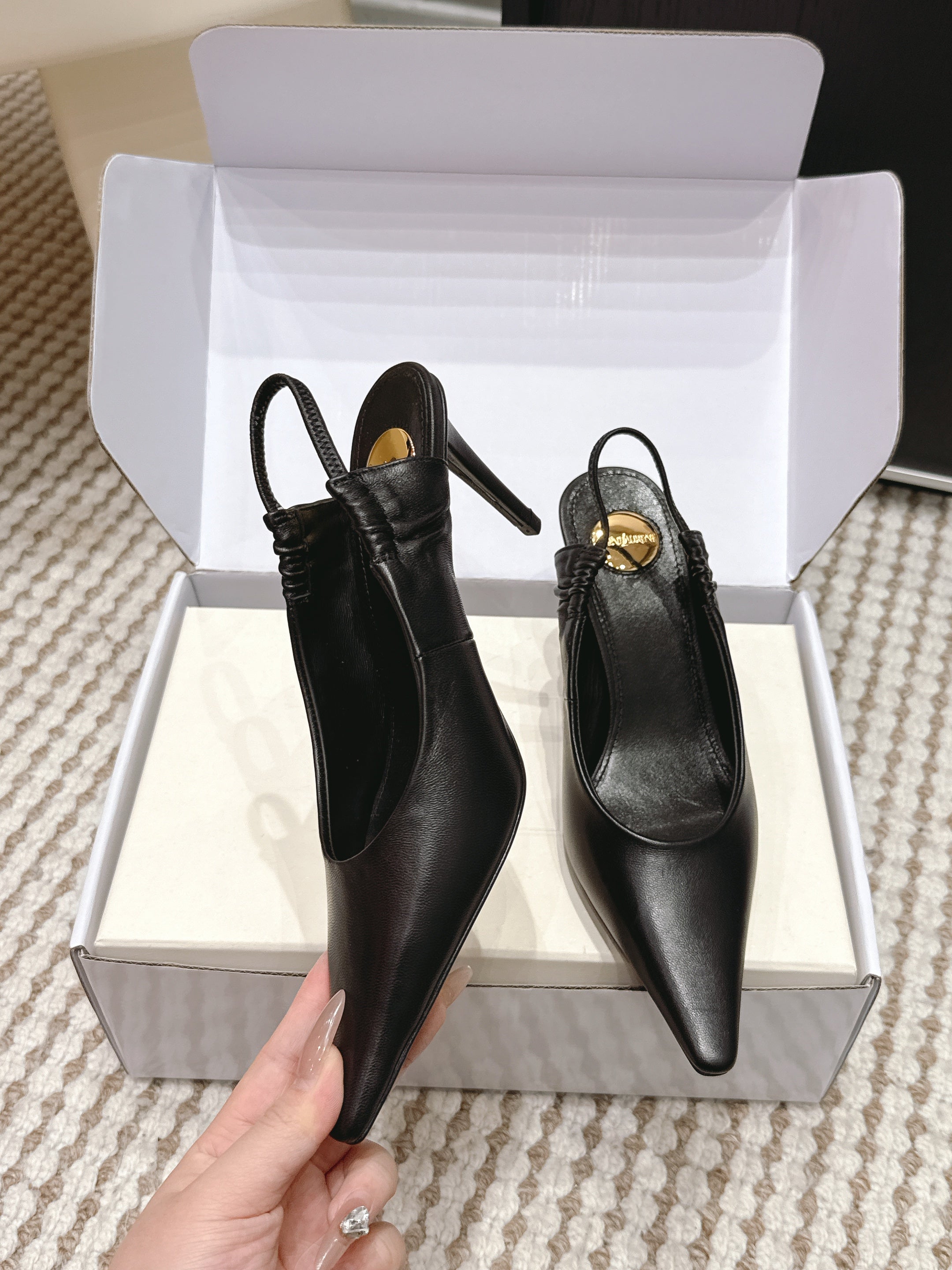 YSL 26ss Slingback 75 Black Sheepskin 654719
