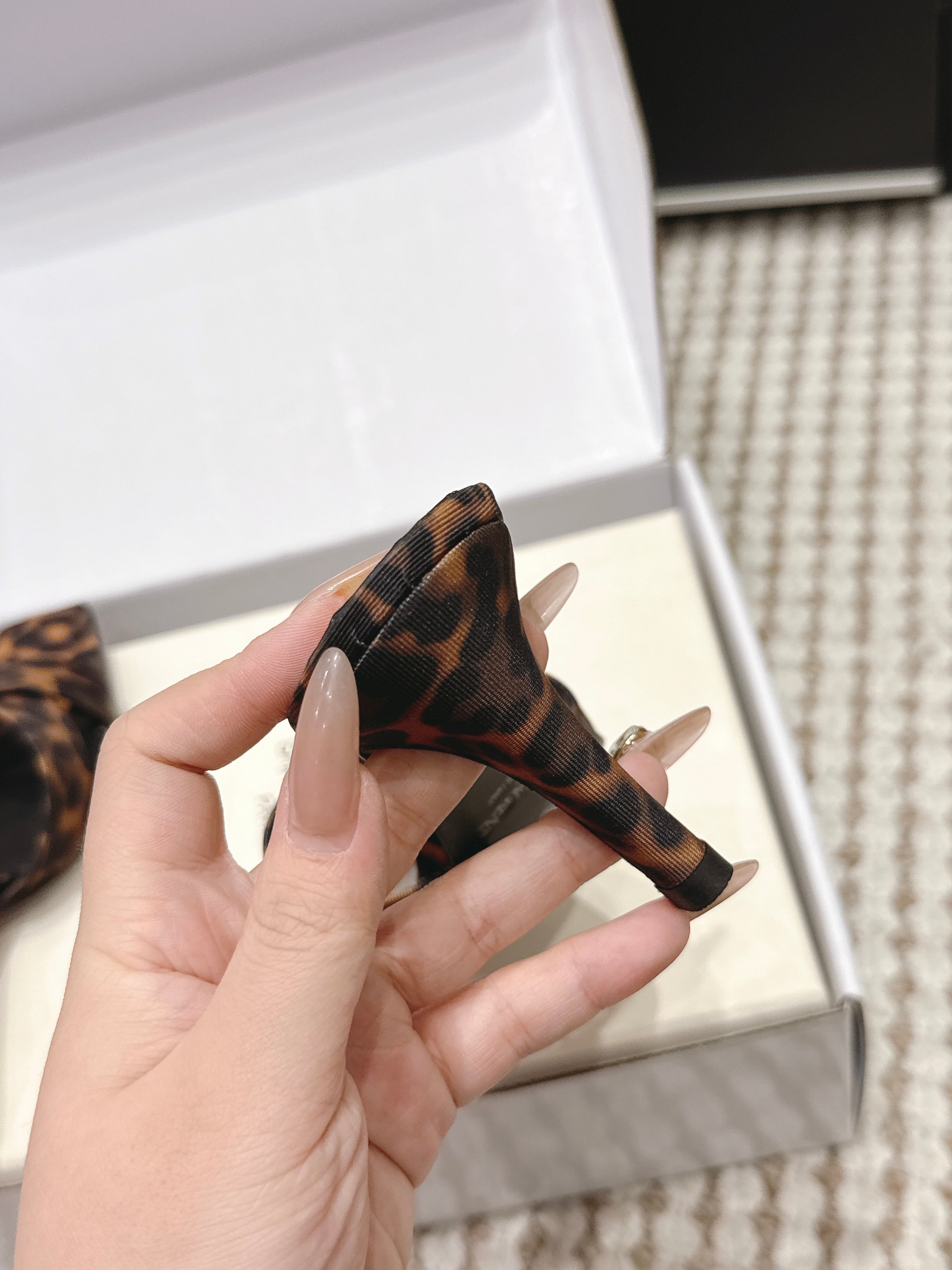 YSL 26ss High-Heeled Mules 75 Leopard Print Fabric Leather 660664