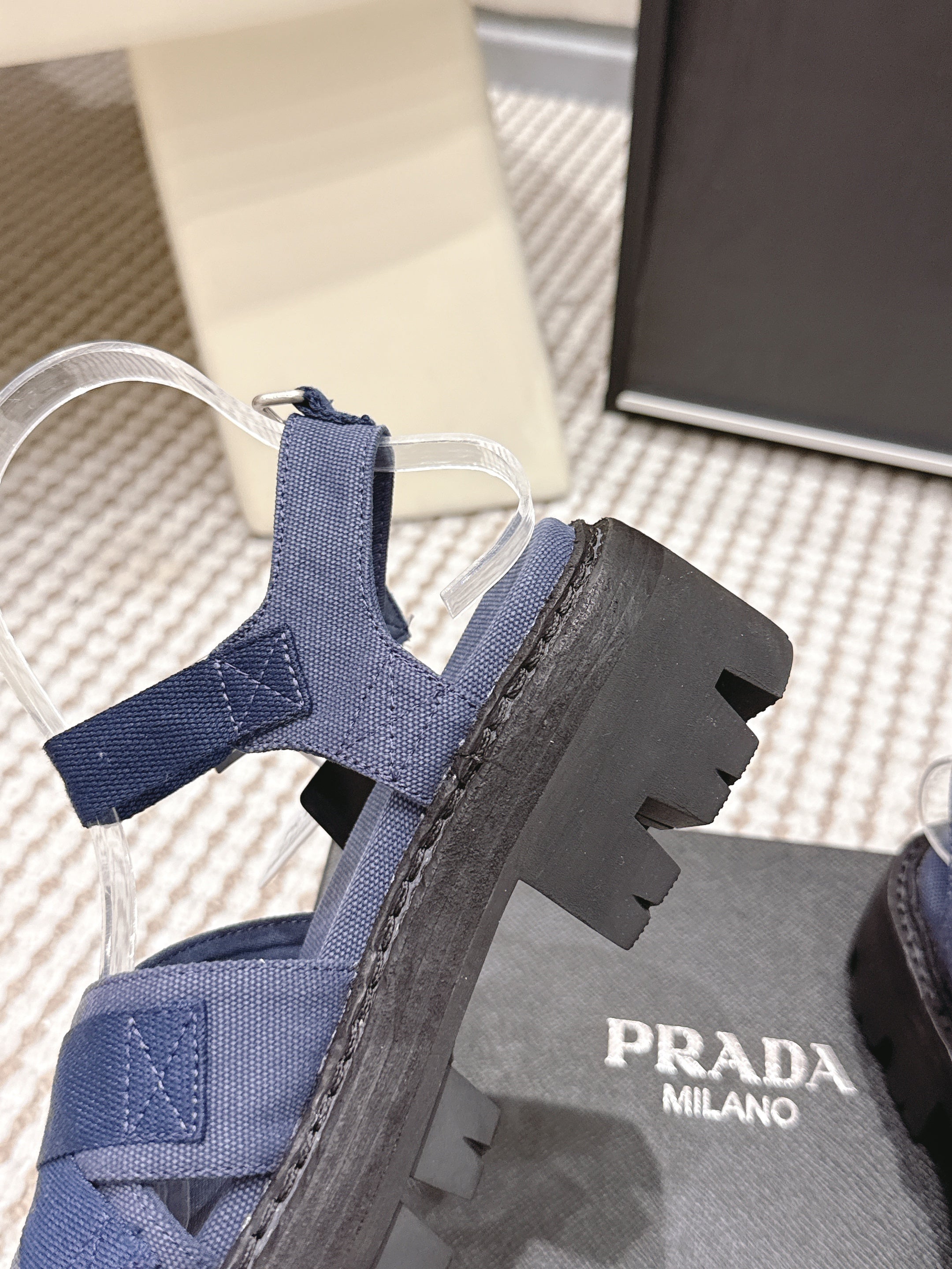 PRA 2026S Platform Sandals Dark Blue Canvas 657524