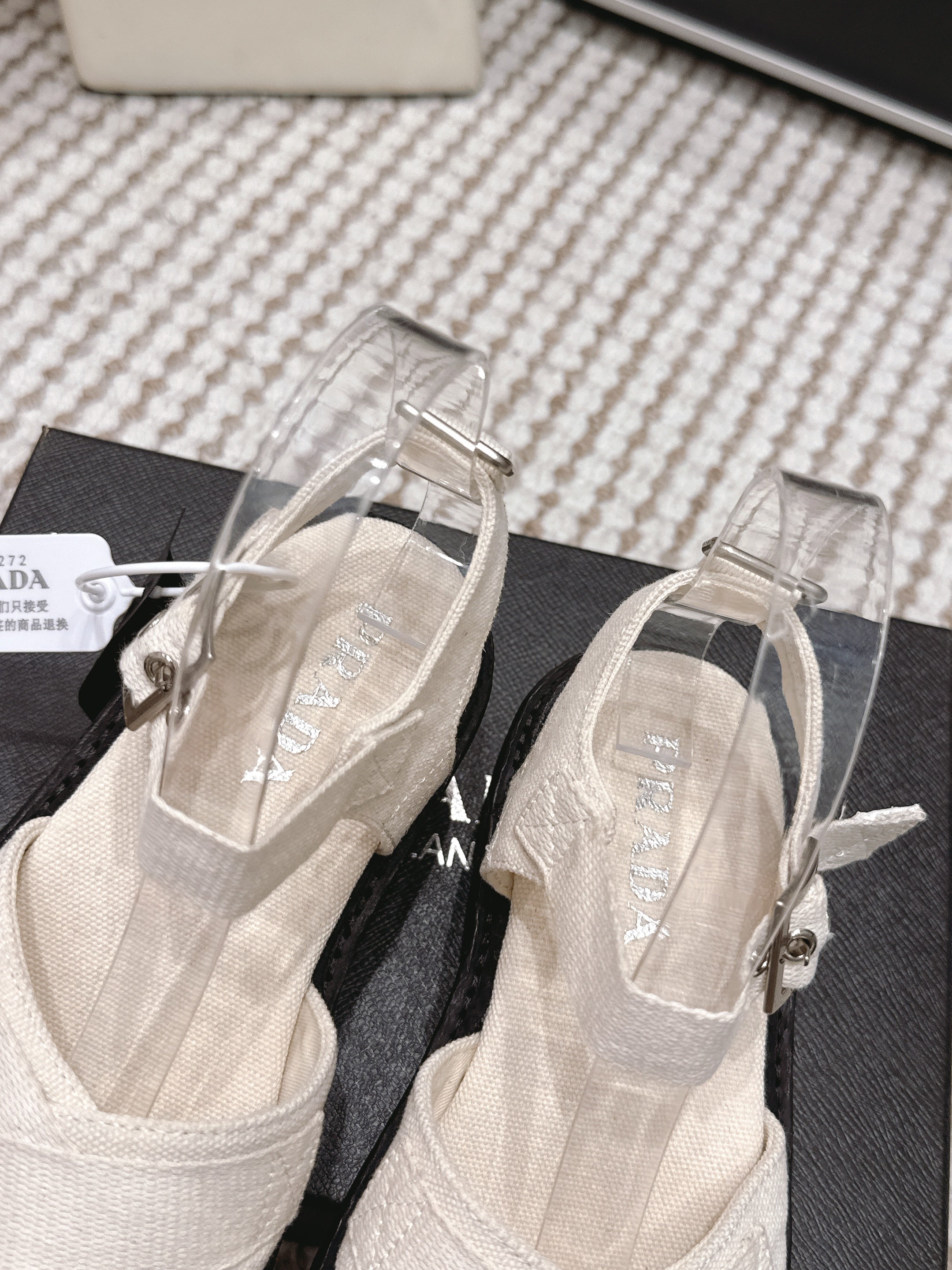PRA 2026S Platform Sandals White Black Canvas 657527