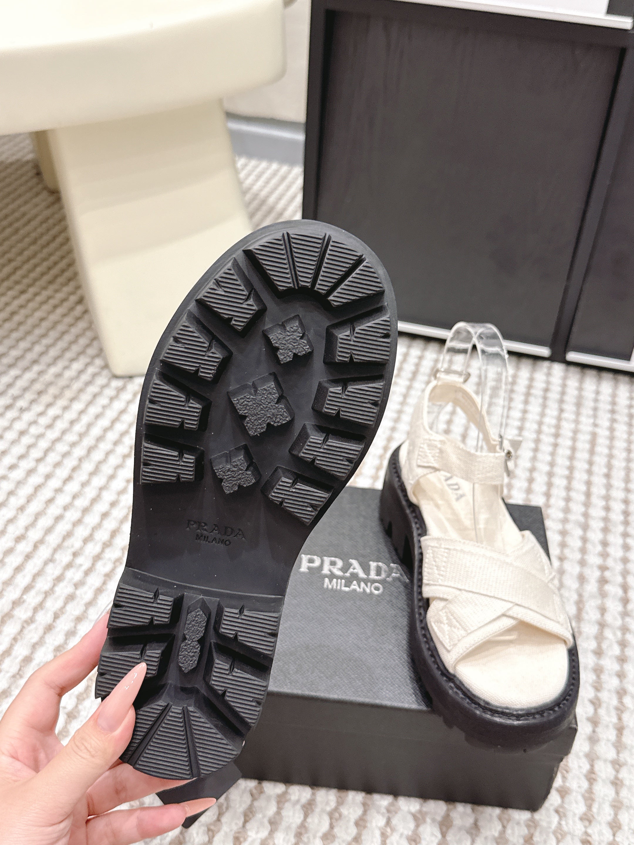 PRA 2026S Platform Sandals White Black Canvas 657527