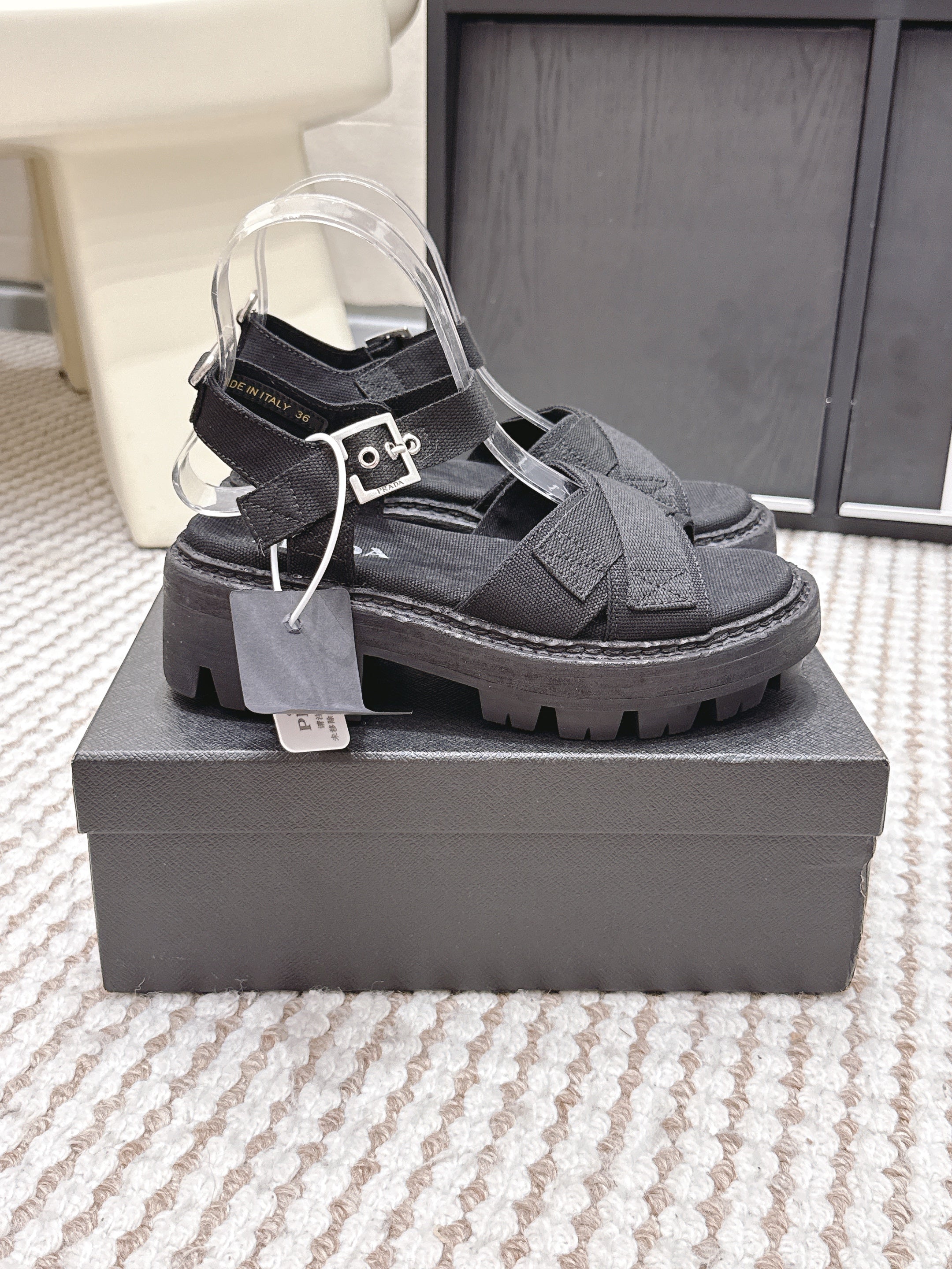 PRA 2026S Platform Sandals Black Canvas 657528
