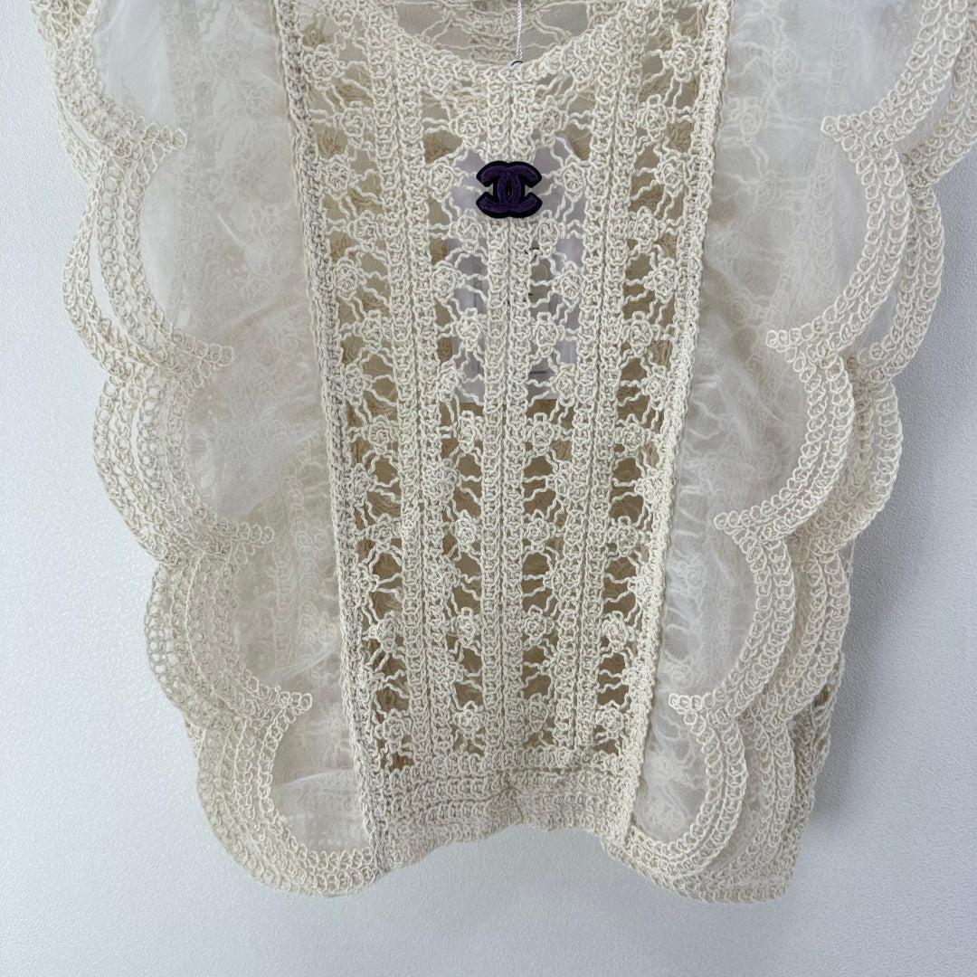Chanel 2026 Crocheted Lace Vest Cream Tencel Wool 362357