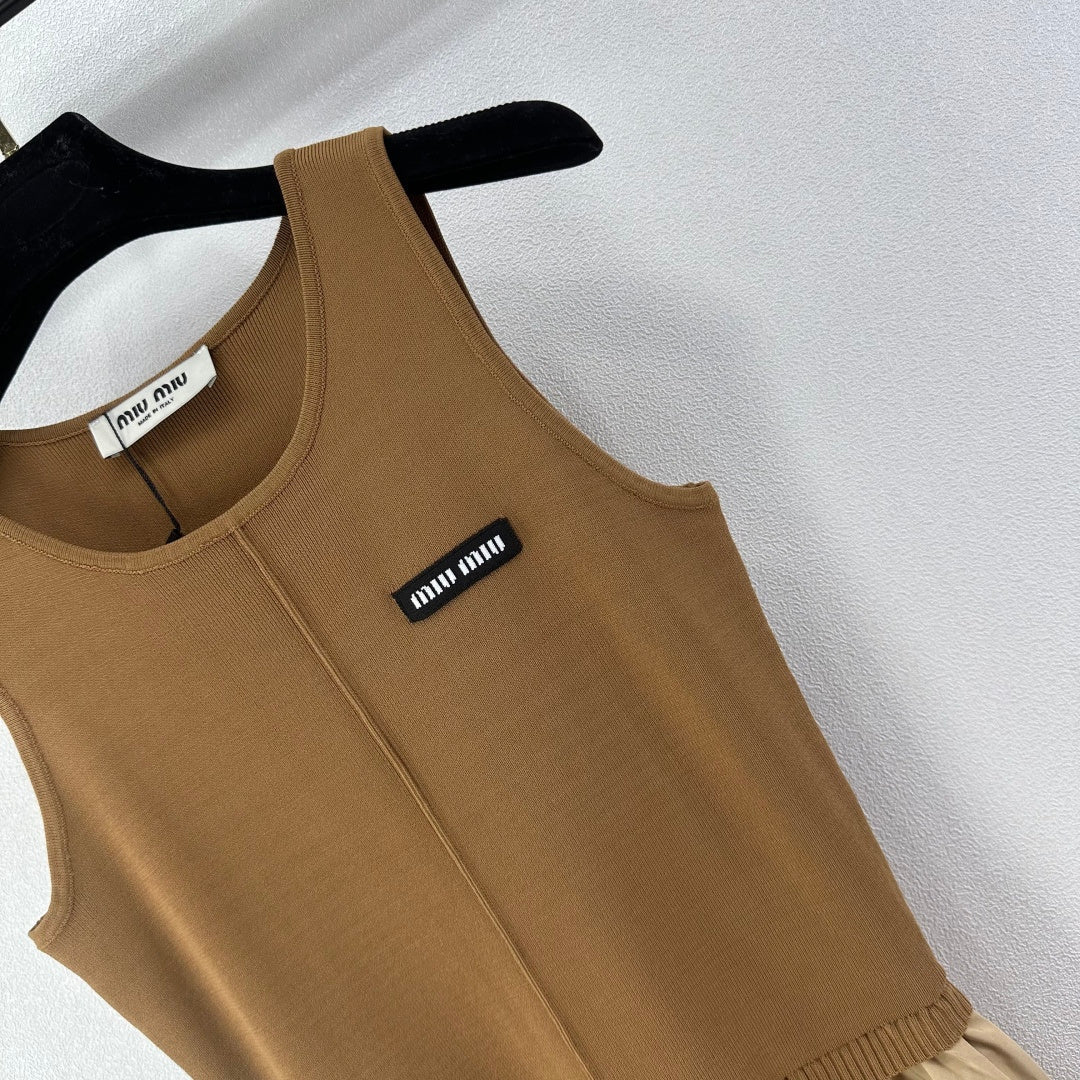 Miumiu 2026 Vest Patchwork Dress Brown Beige Wool Viscose 375132