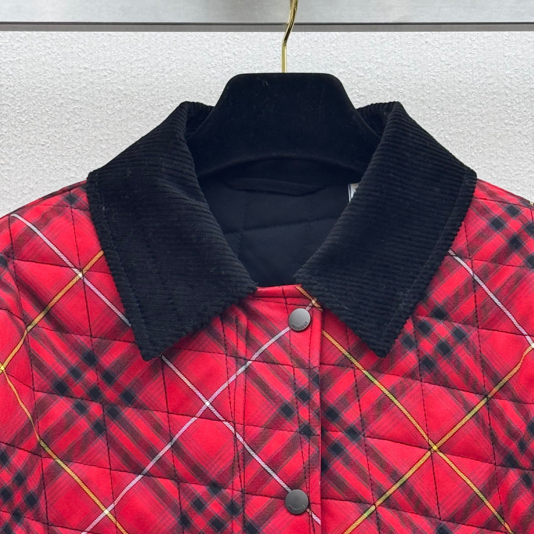 Burberry 25 Quilted Cropped Jacket Red Black Cotton
