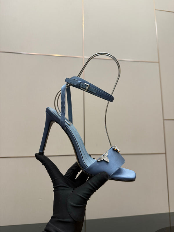 LV 26ss High Heeled Sandals 100 Light Blue Satin Leather 629623