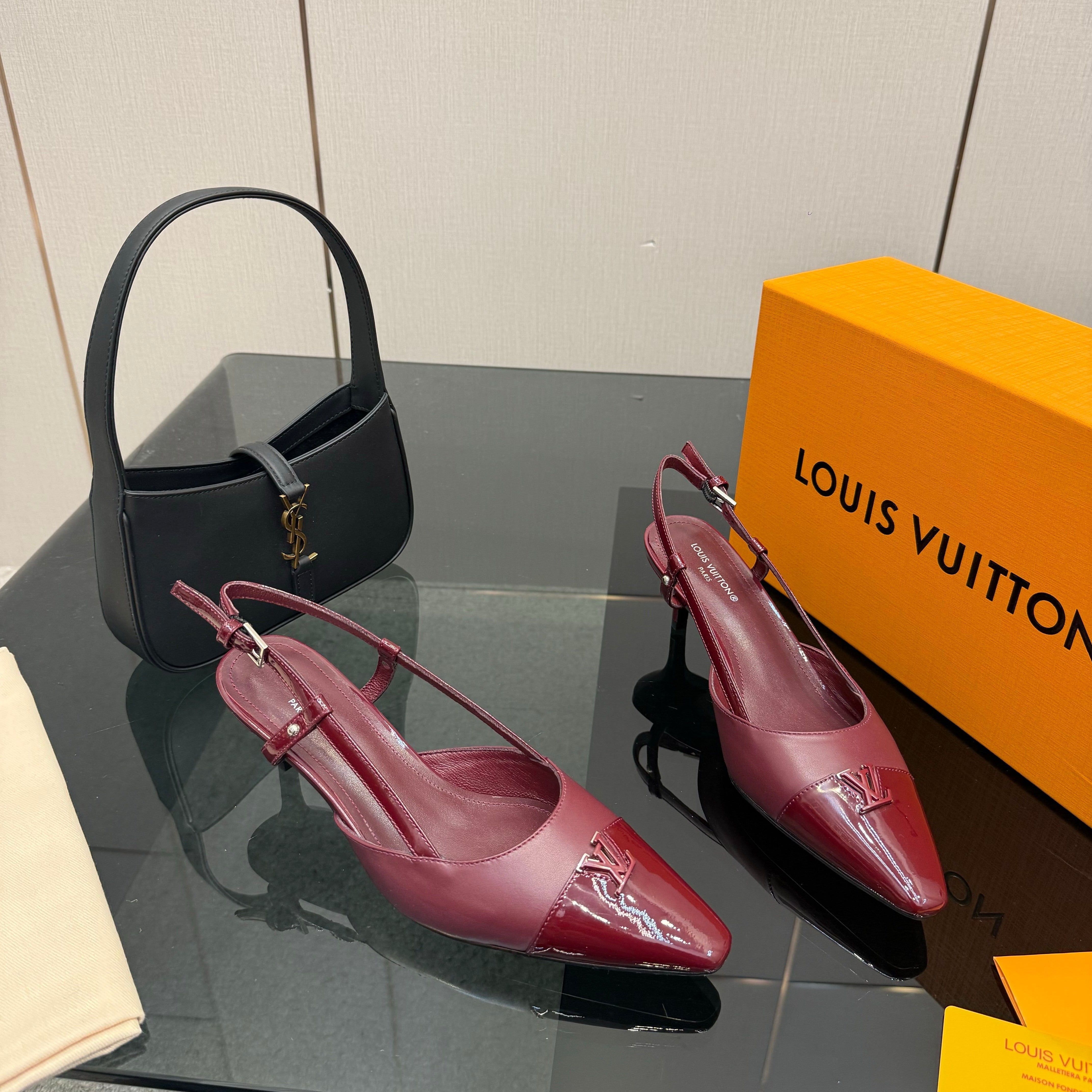 LV 26ss Slingback 55 Burgundy  Patent Leather 629635