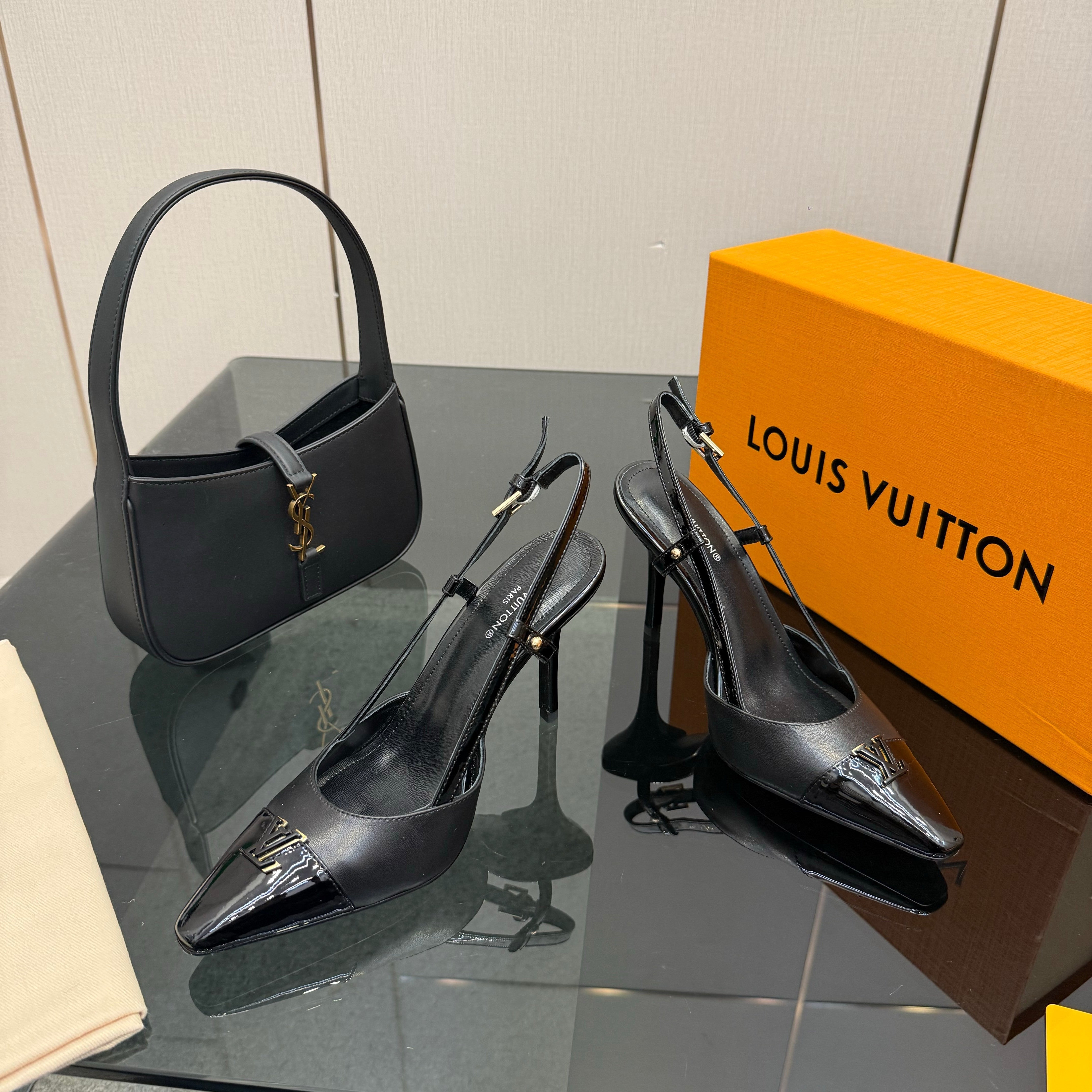LV 26ss Slingback 90 Black Patent Leather 629636