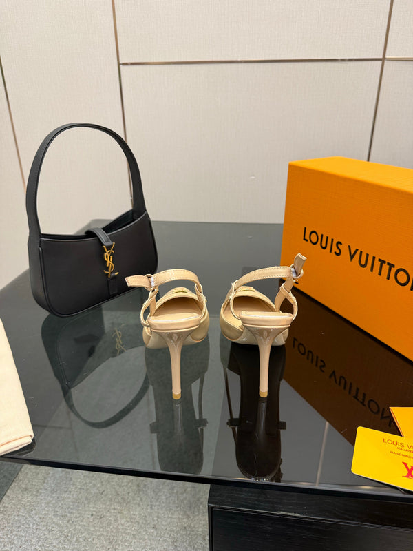 LV 26ss Slingback 90 Beige Patent Leather 629638