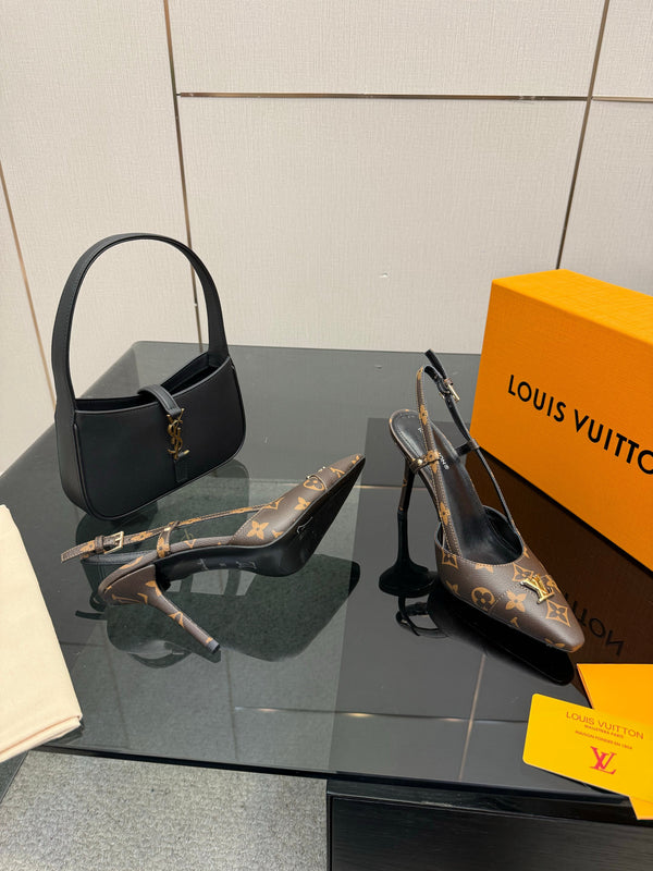 LV 26ss Slingback 90 Brown Monogram Calfskin 629640