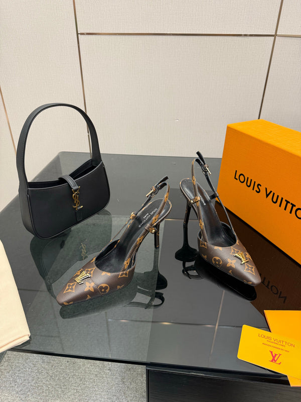 LV 26ss Slingback 90 Brown Monogram Calfskin 629640