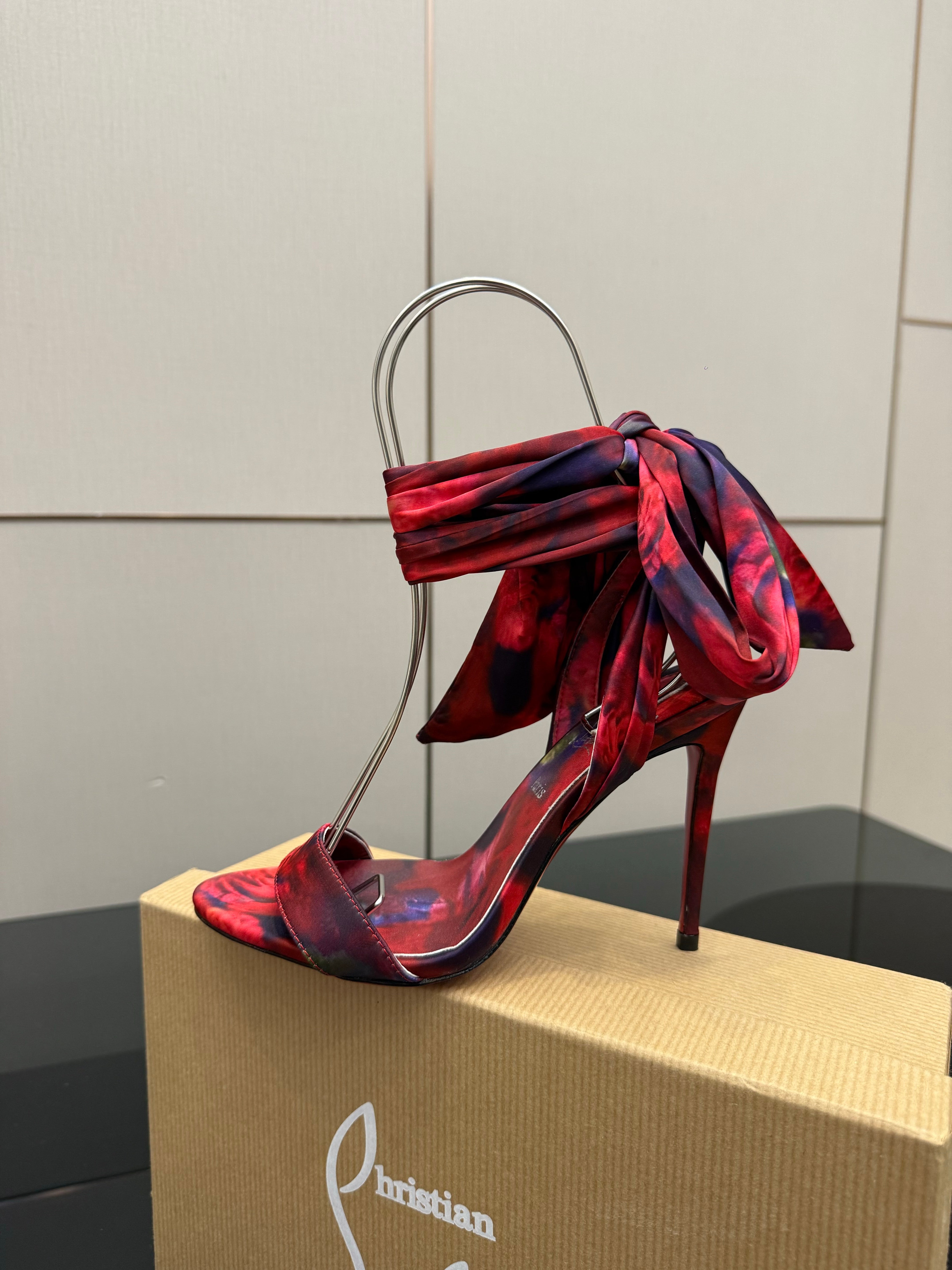 Christian Louboutin 2026 Heeled Sandals 100mm Printed Crepe Satin 791569