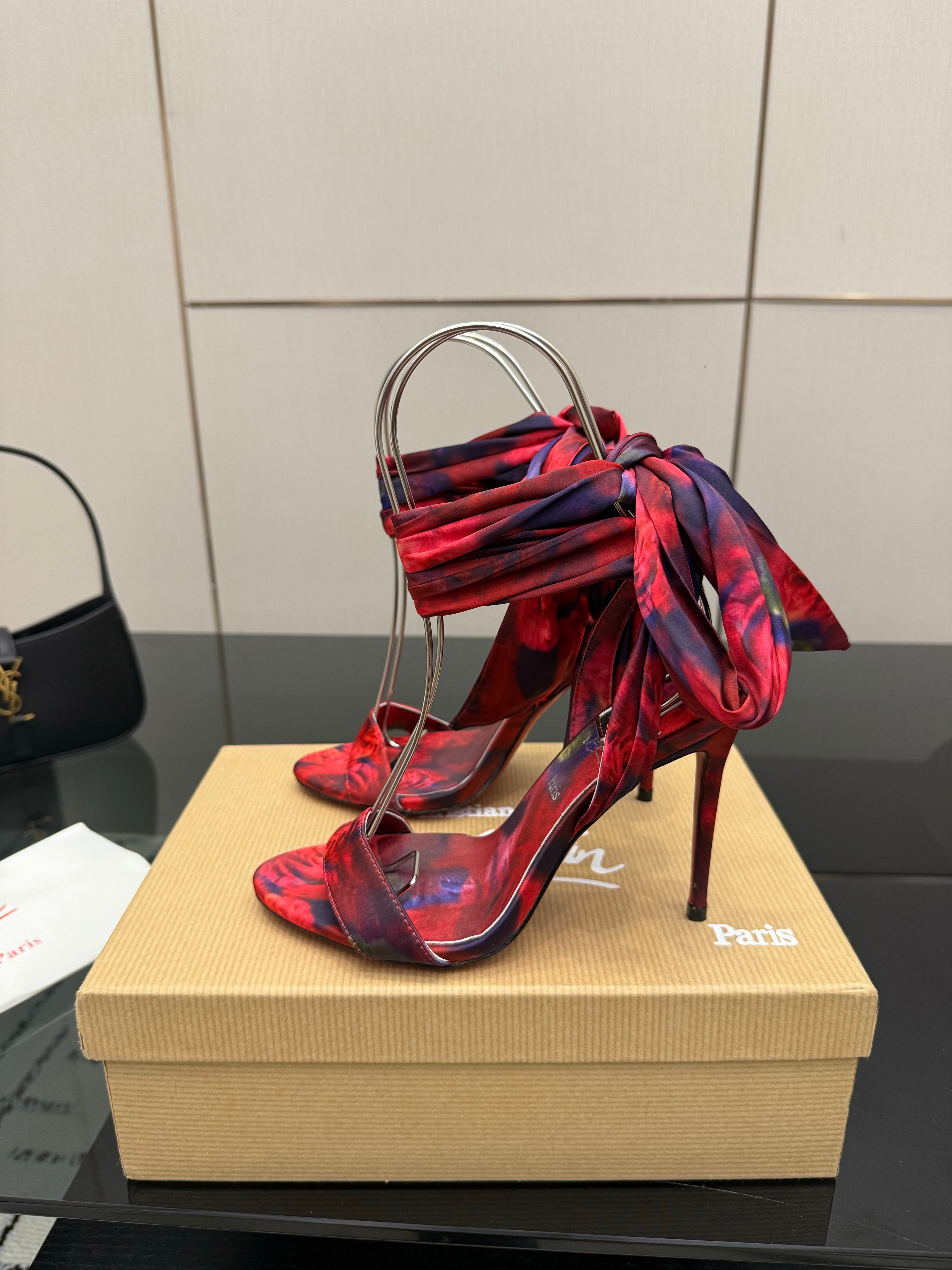 Christian Louboutin 2026 Heeled Sandals 100mm Printed Crepe Satin 791569