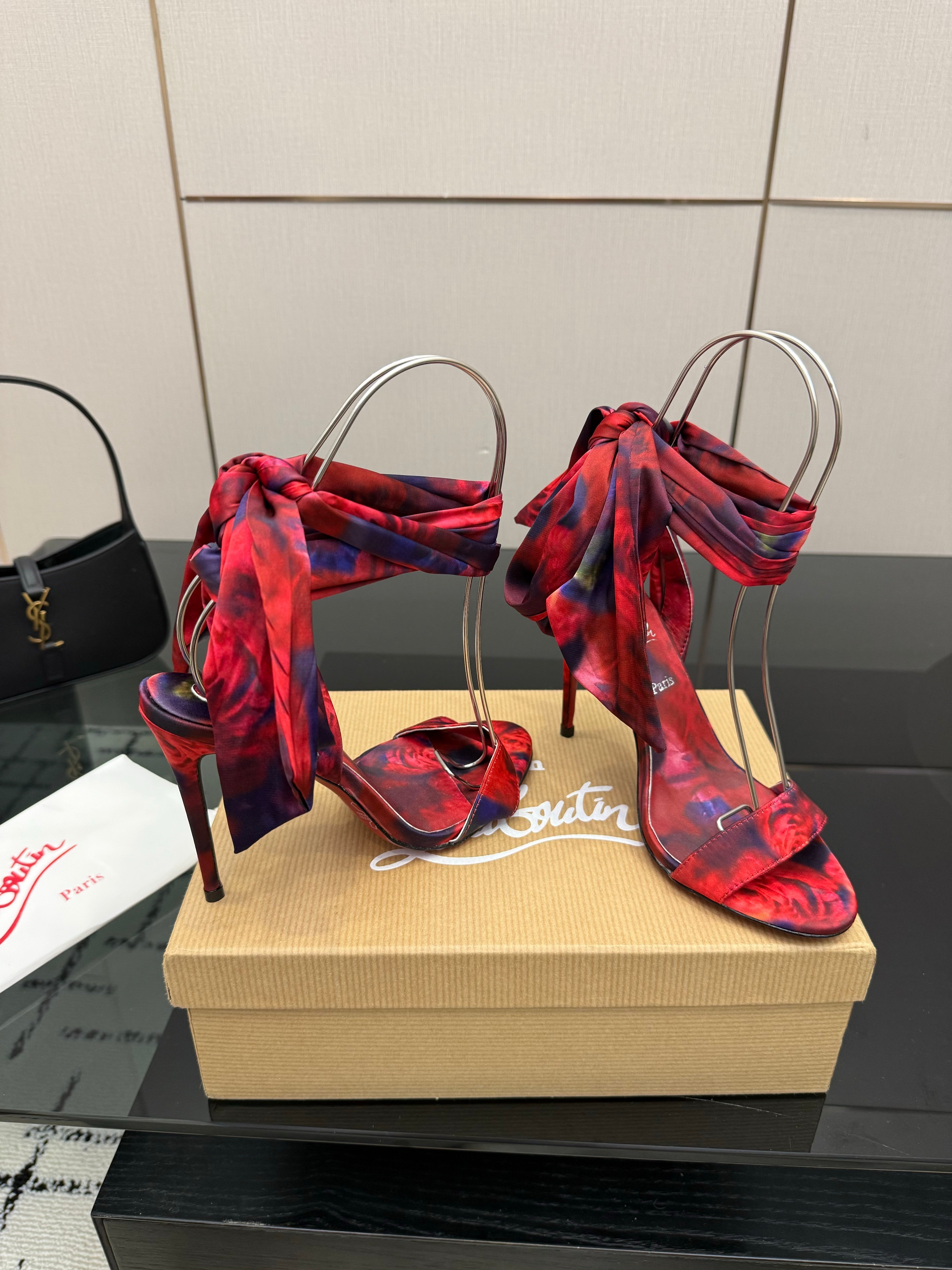 Christian Louboutin 2026 Heeled Sandals 100mm Printed Crepe Satin 791569