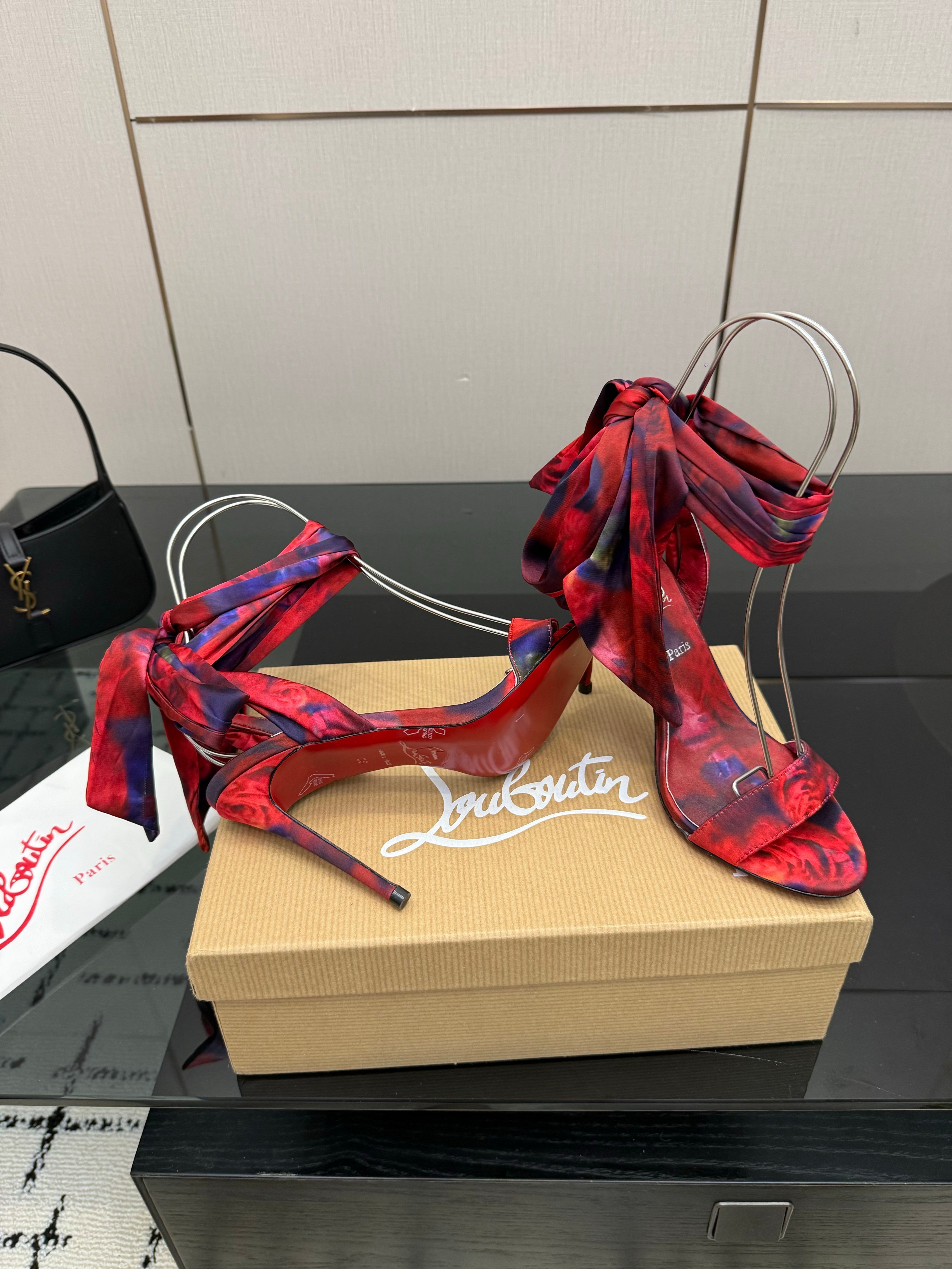 Christian Louboutin 2026 Heeled Sandals 100mm Printed Crepe Satin 791569