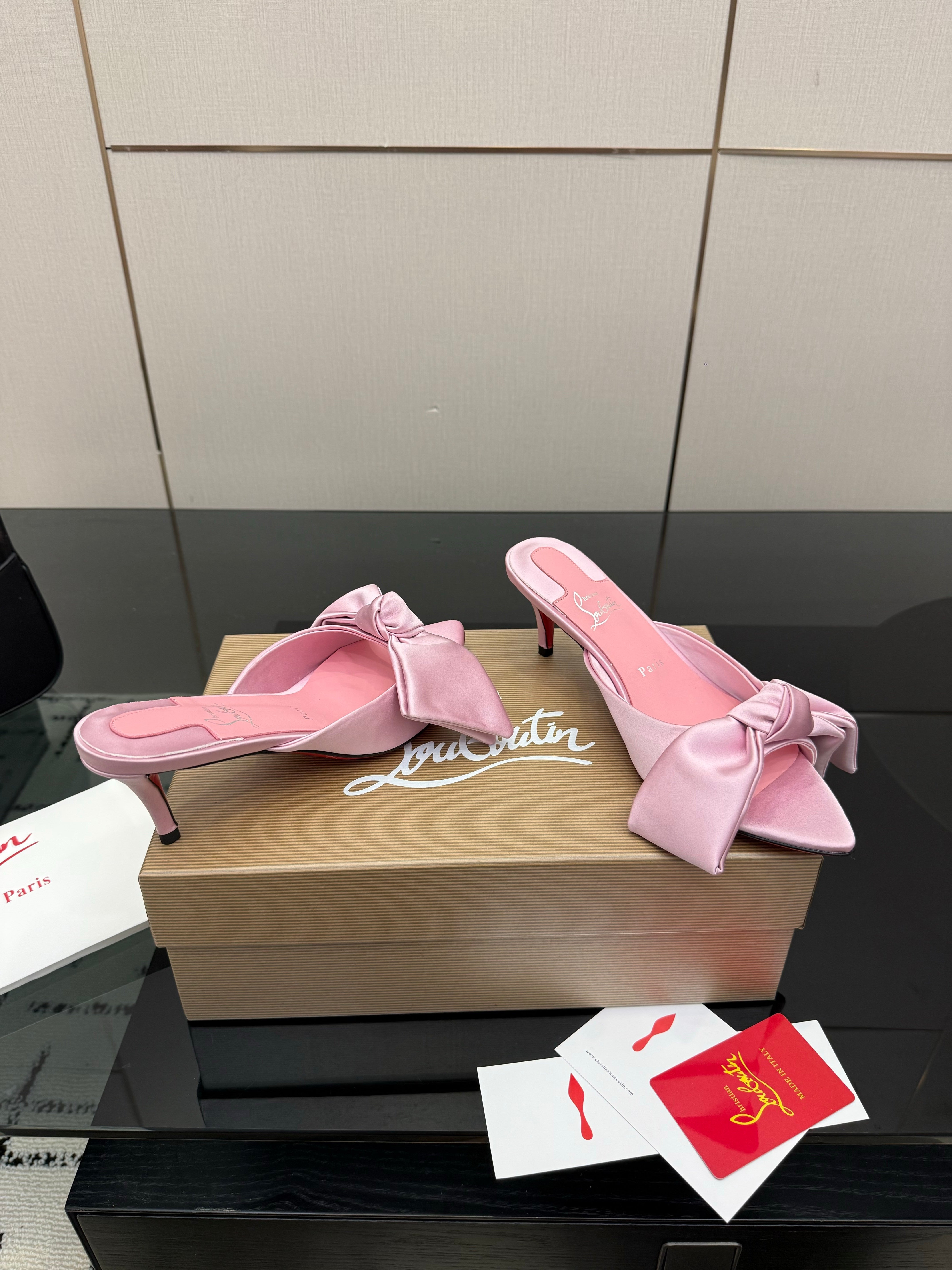 Christian Louboutin 2026 Mulazee Bow-Detail Slide Sandals 60mm Satin 791575