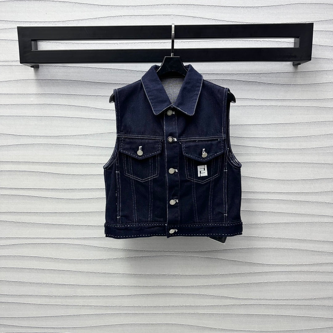 Fendi 25C Embroidered Denim Vest  228894