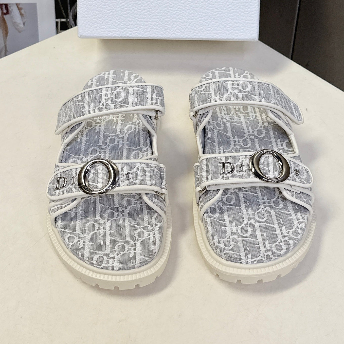 Dior 2026 Velcro Slip-on Sandal Grey White Fabric Leather 716904