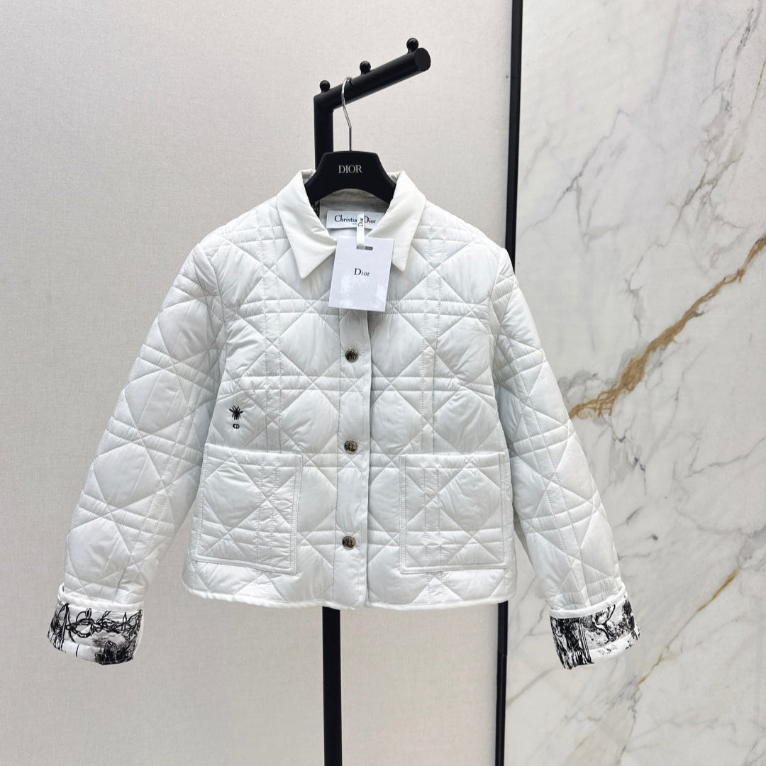 CD 25 Plaid Quilted Lapel Set White Cotton