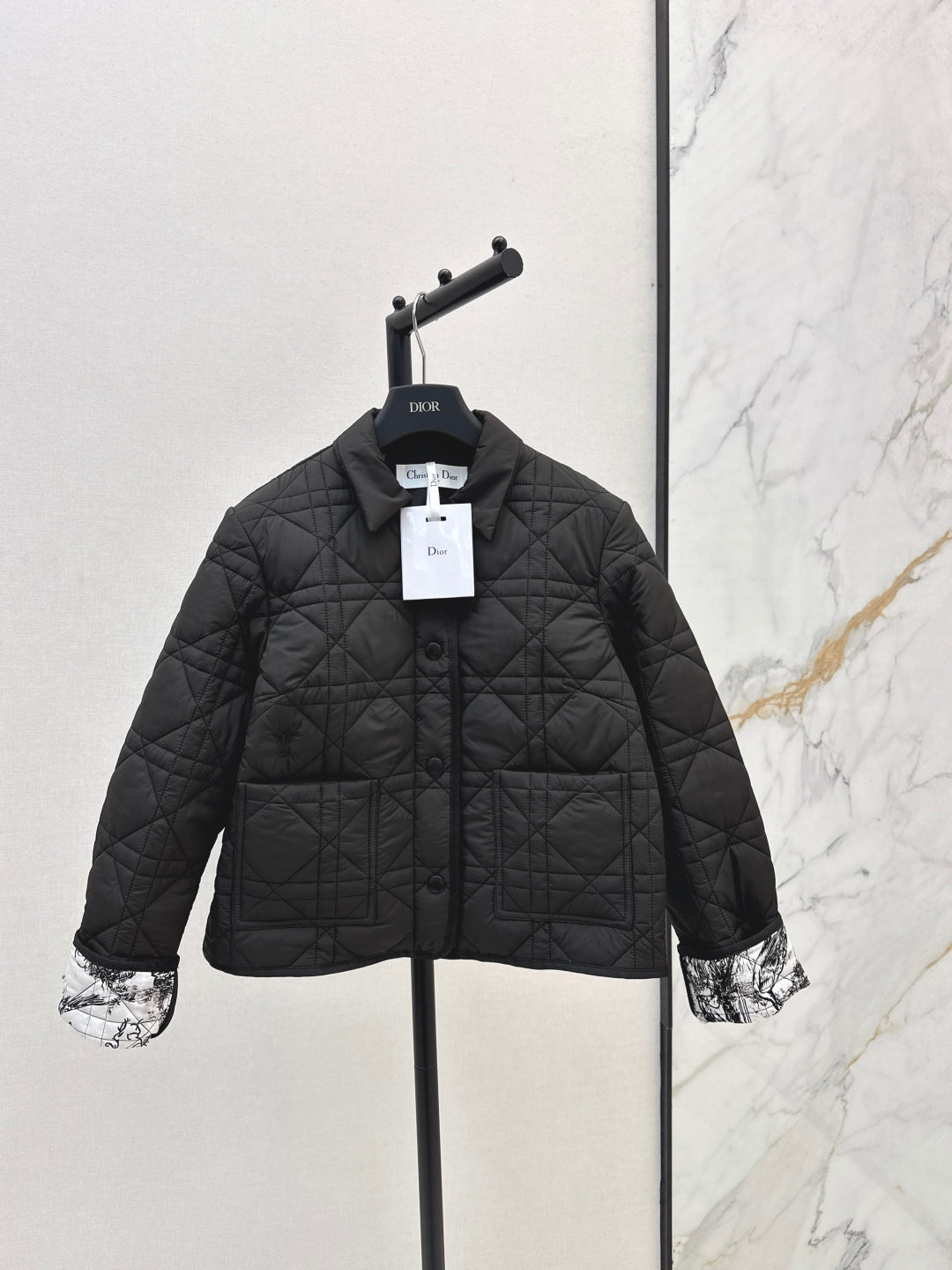 CD 25 Plaid Quilted Lapel Set Black Cotton