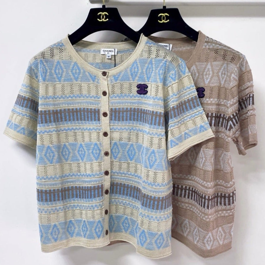 Chanel 2026 Short Sleeve Button Down Cardigan Flax Lelin 435143