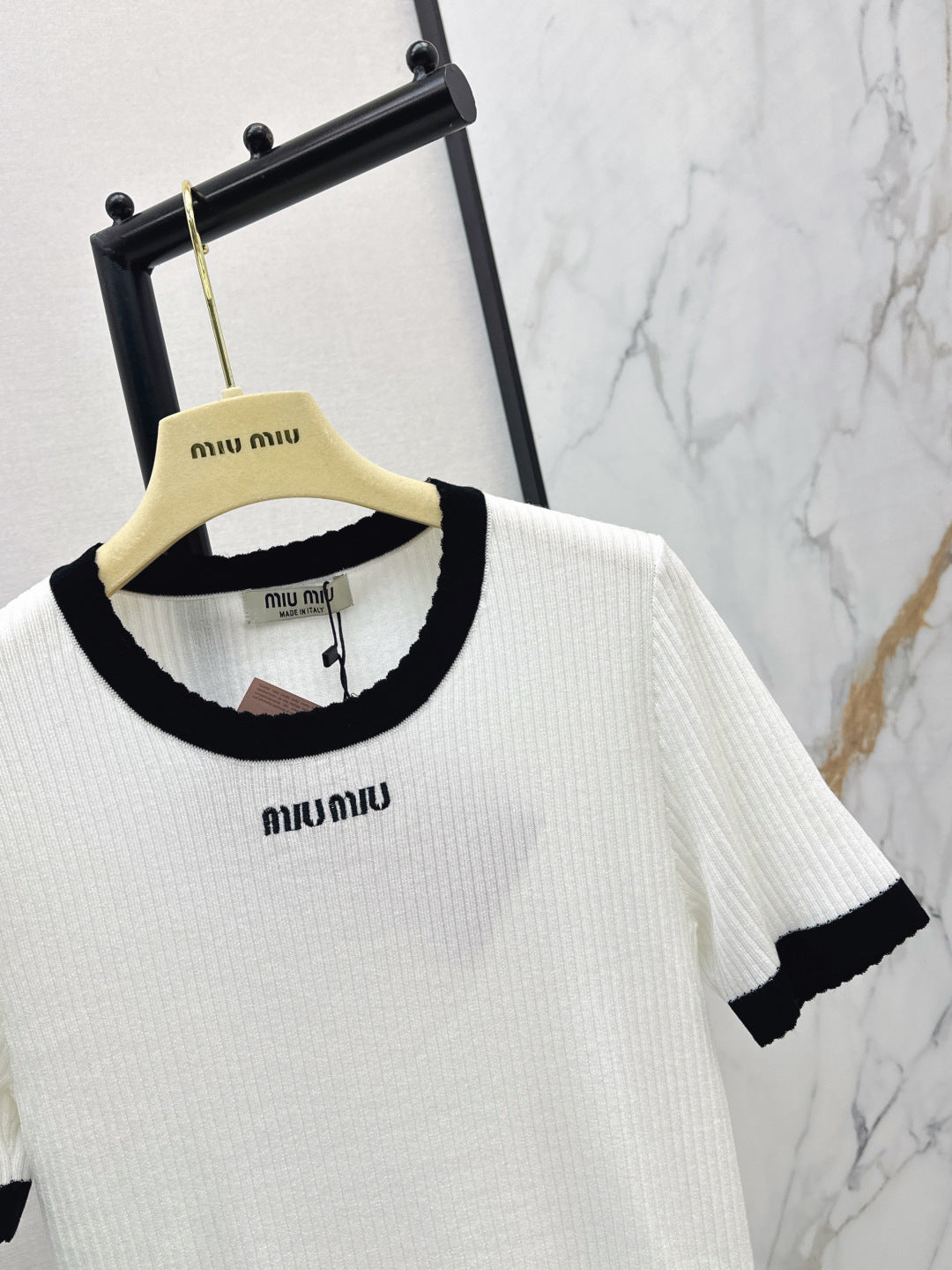 Miumiu 2026 Short-Sleeve Slim Fit White Wool 435284