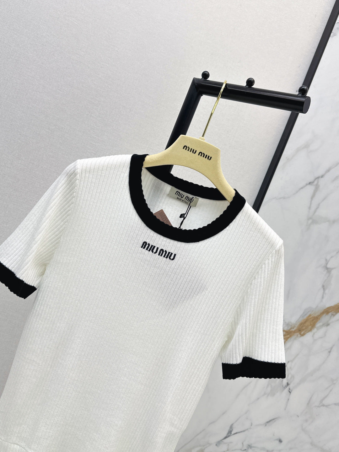 Miumiu 2026 Short-Sleeve Slim Fit White Wool 435284