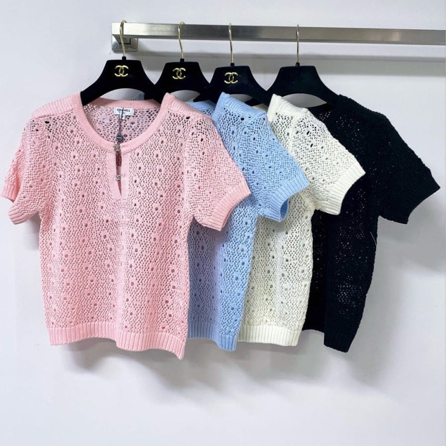 Chanel 2026 Short-Sleeved Shirts Crochet Logo Buttons 449828