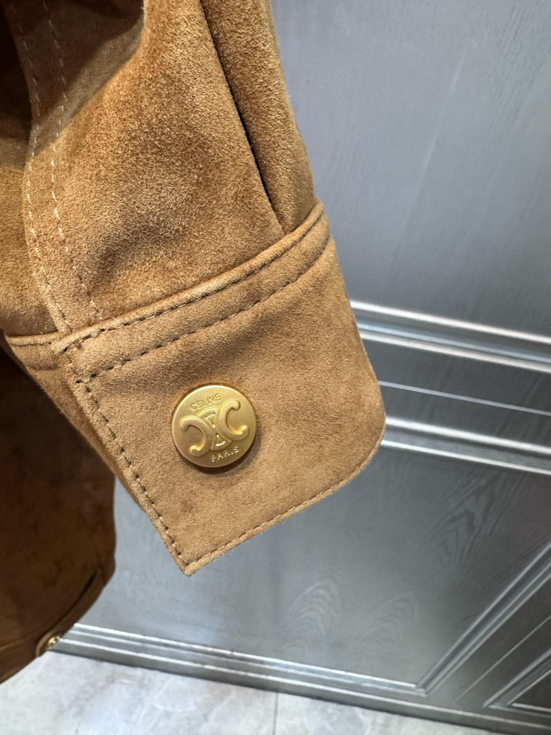 Celine 25 Jacket Brown Suede with Gold Button