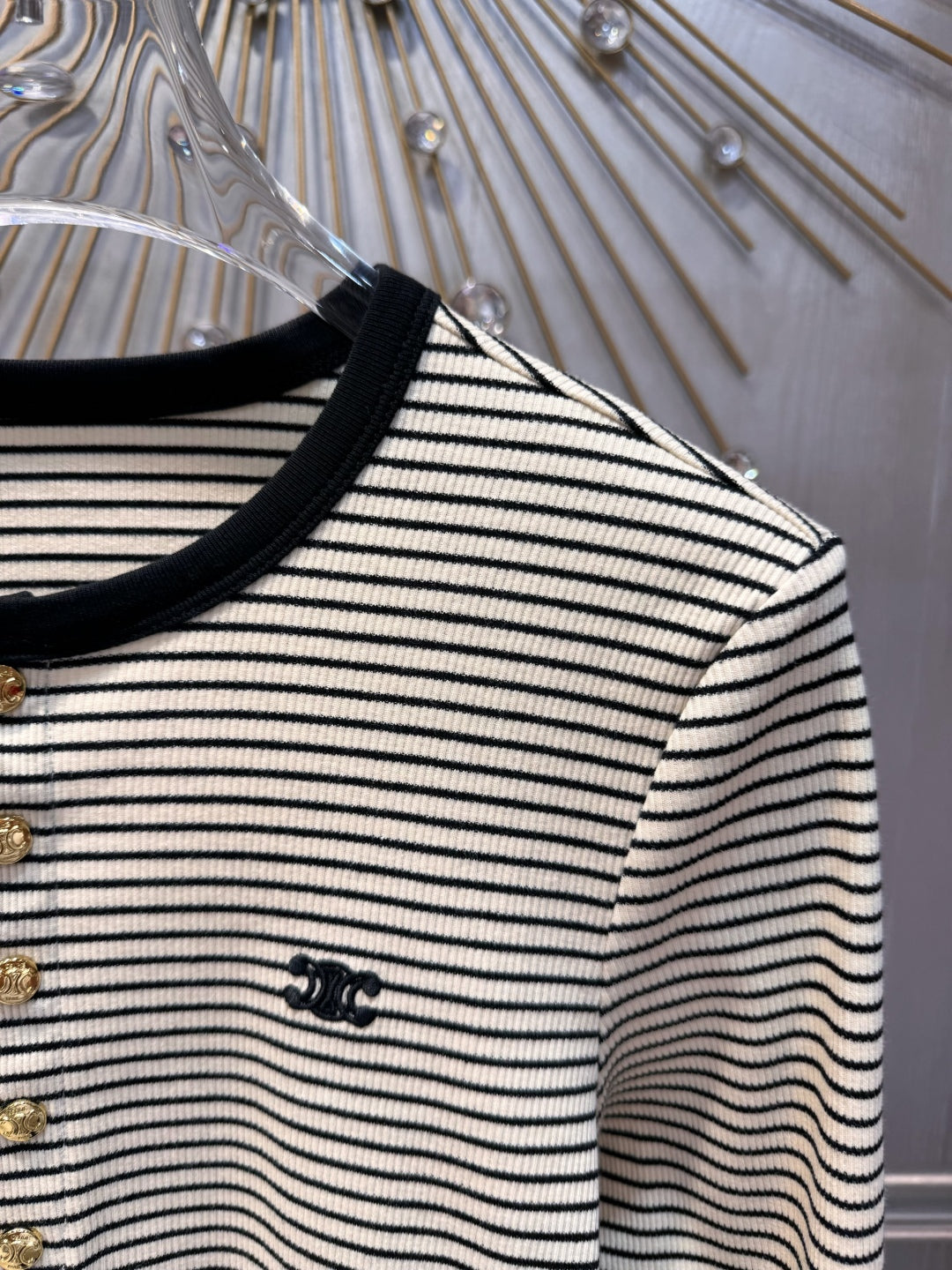 Celine 25  Striped Knitted Long-sleeved T-shirt White Black Cotton