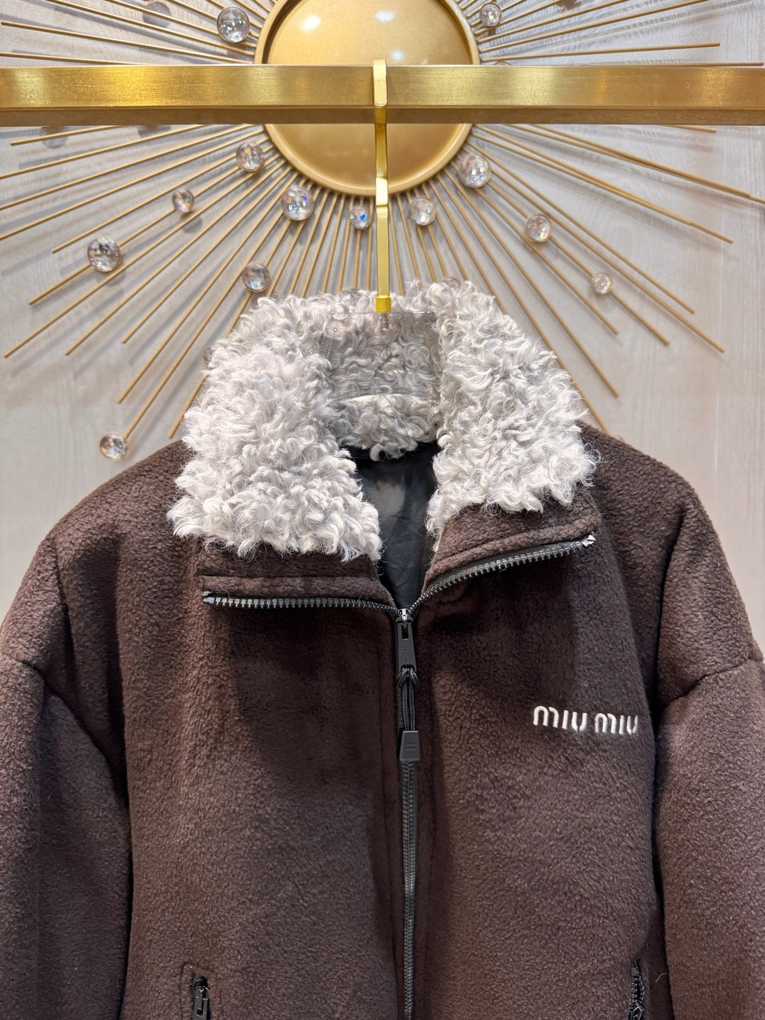 Miu Miu 25 Polar Fleece Down Jacket Chocolate Brown Polyester Wool 90880890