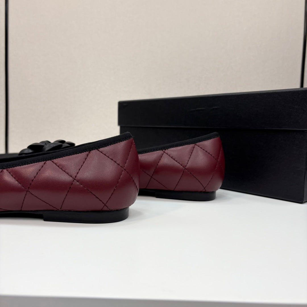 CC 25 Ballet Flat Flower Quilted Calfskin
