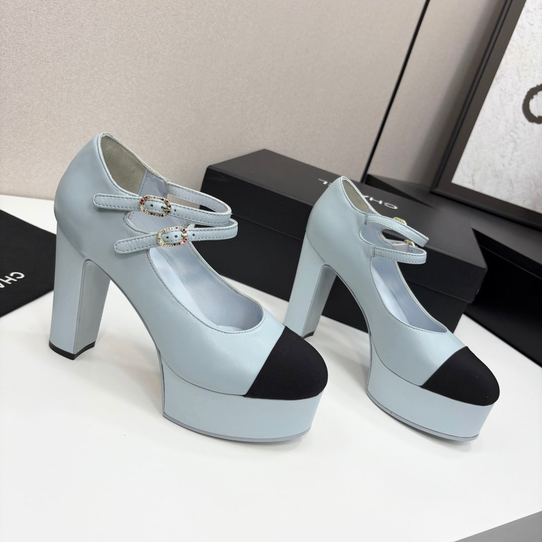 CC 25S Mary Jane Platform 11cm Cloud Blue Calfskin Grosgrain