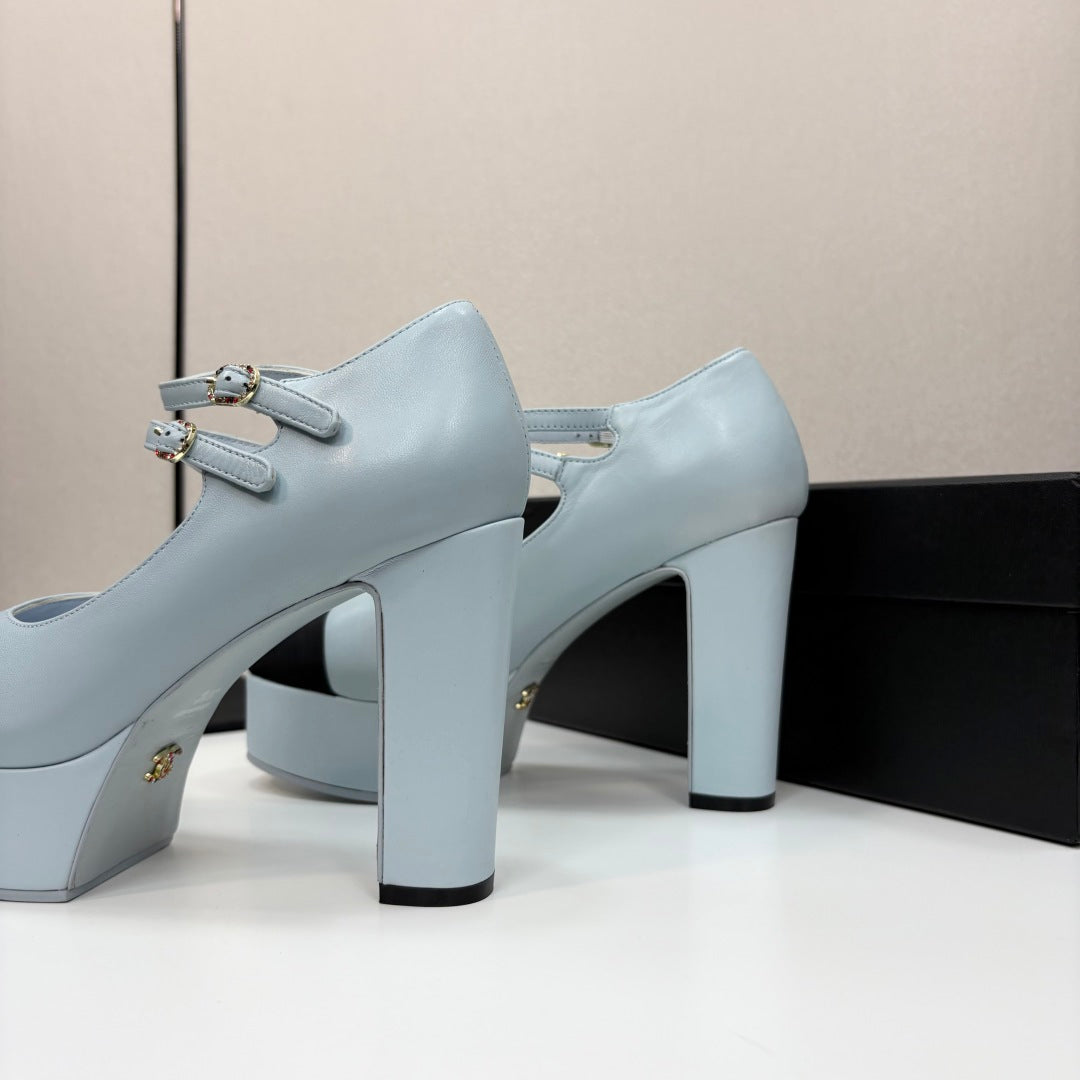 CC 25S Mary Jane Platform 11cm Cloud Blue Calfskin Grosgrain