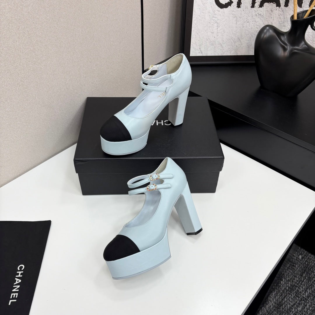 CC 25S Mary Jane Platform 11cm Cloud Blue Calfskin Grosgrain