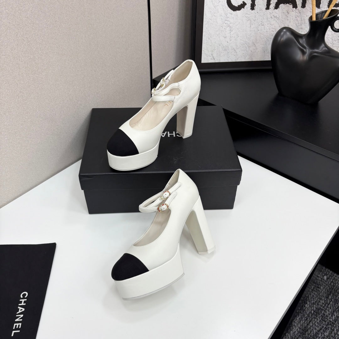 CC 25S Mary Jane Platform 11cm Cream Calfskin Grosgrain