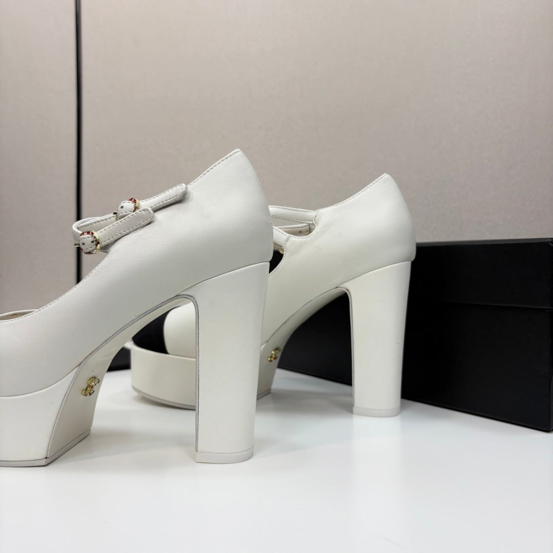 CC 25S Mary Jane Platform 11cm Cream Calfskin Grosgrain