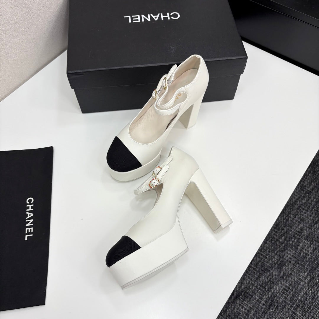 CC 25S Mary Jane Platform 11cm Cream Calfskin Grosgrain
