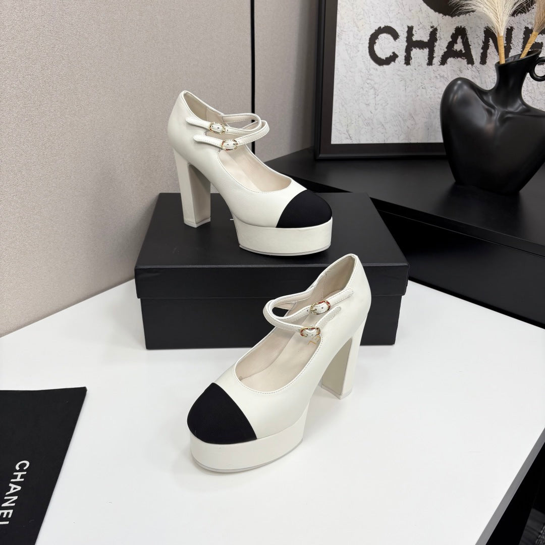 CC 25S Mary Jane Platform 11cm Cream Calfskin Grosgrain