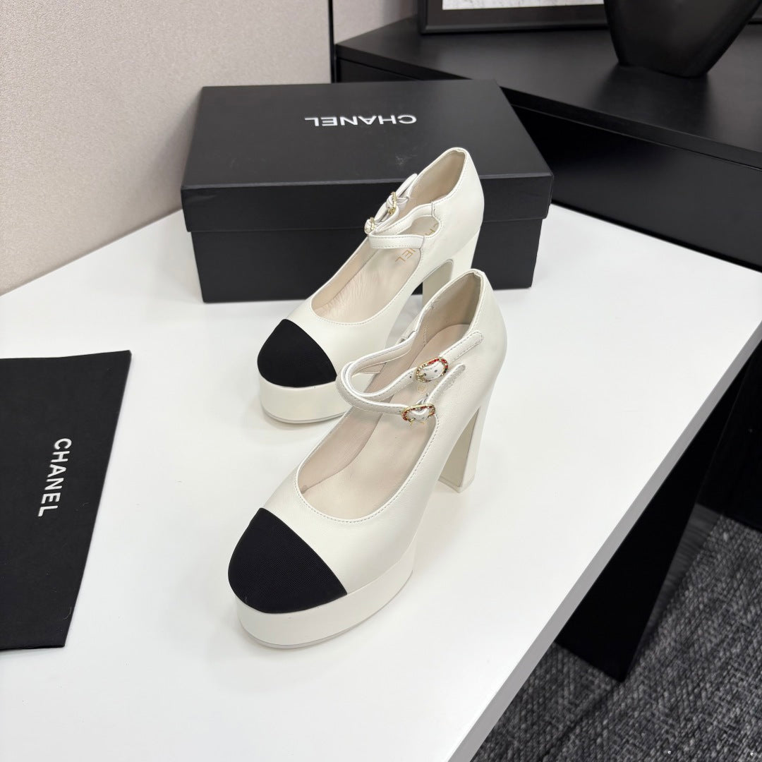 CC 25S Mary Jane Platform 11cm Cream Calfskin Grosgrain