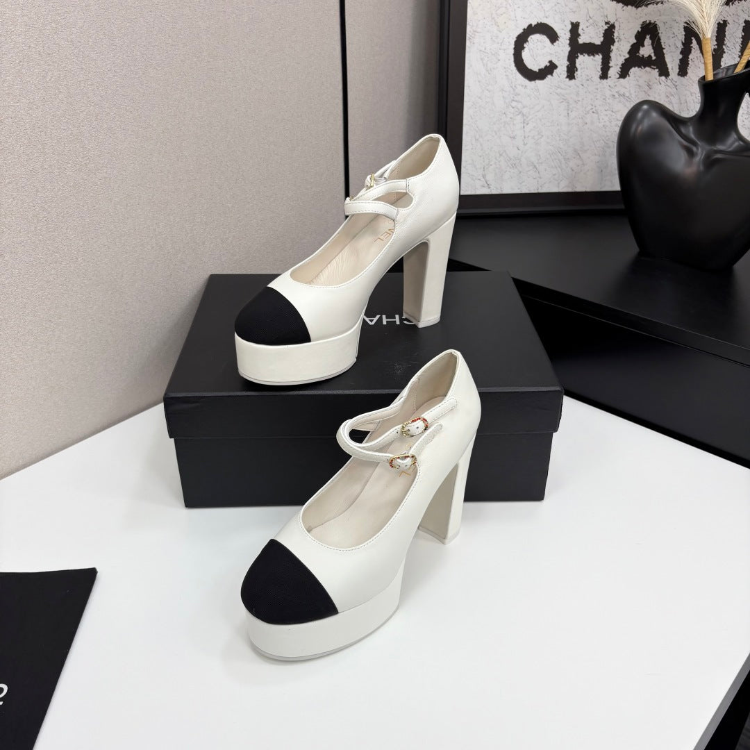CC 25S Mary Jane Platform 11cm Cream Calfskin Grosgrain