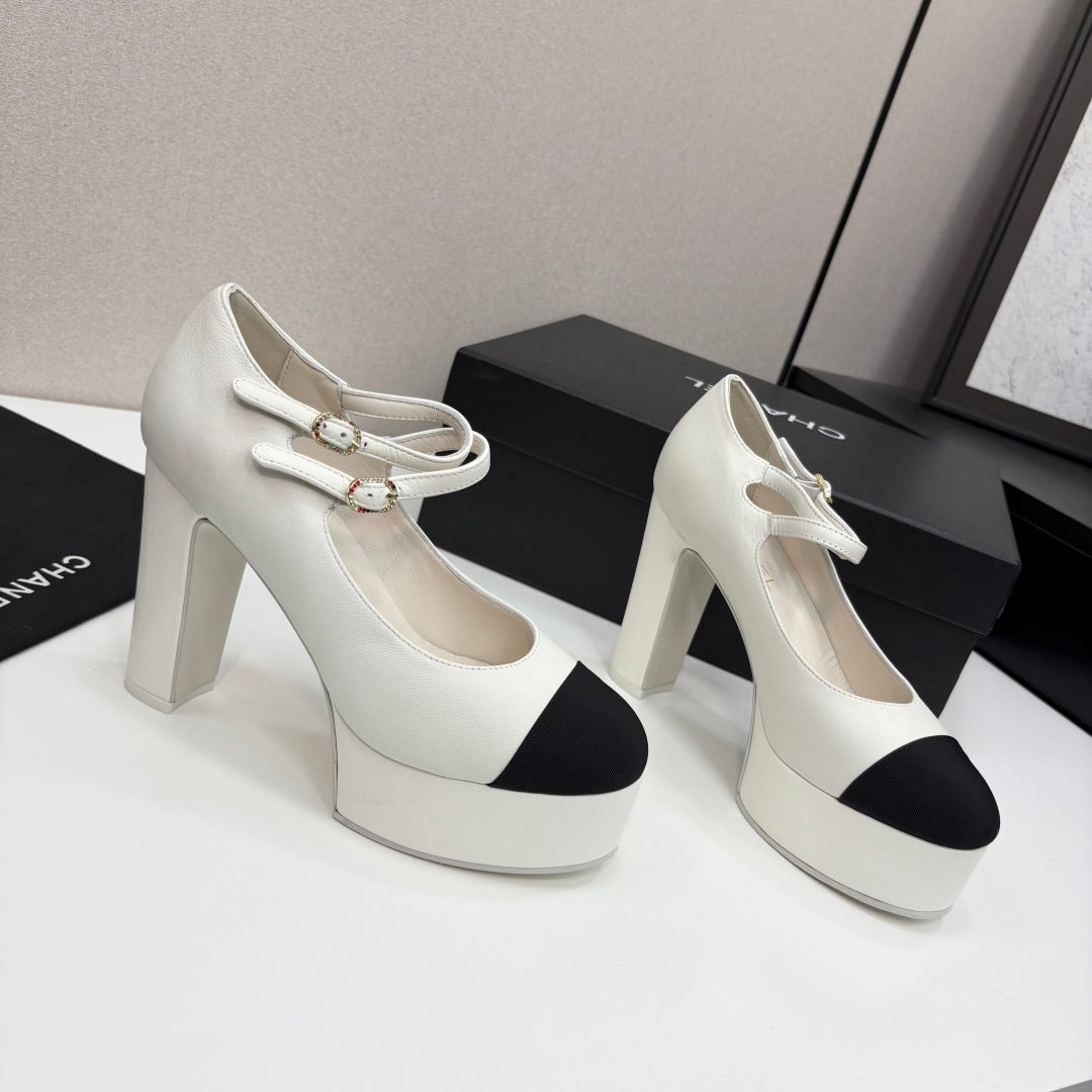 CC 25S Mary Jane Platform 11cm Cream Calfskin Grosgrain