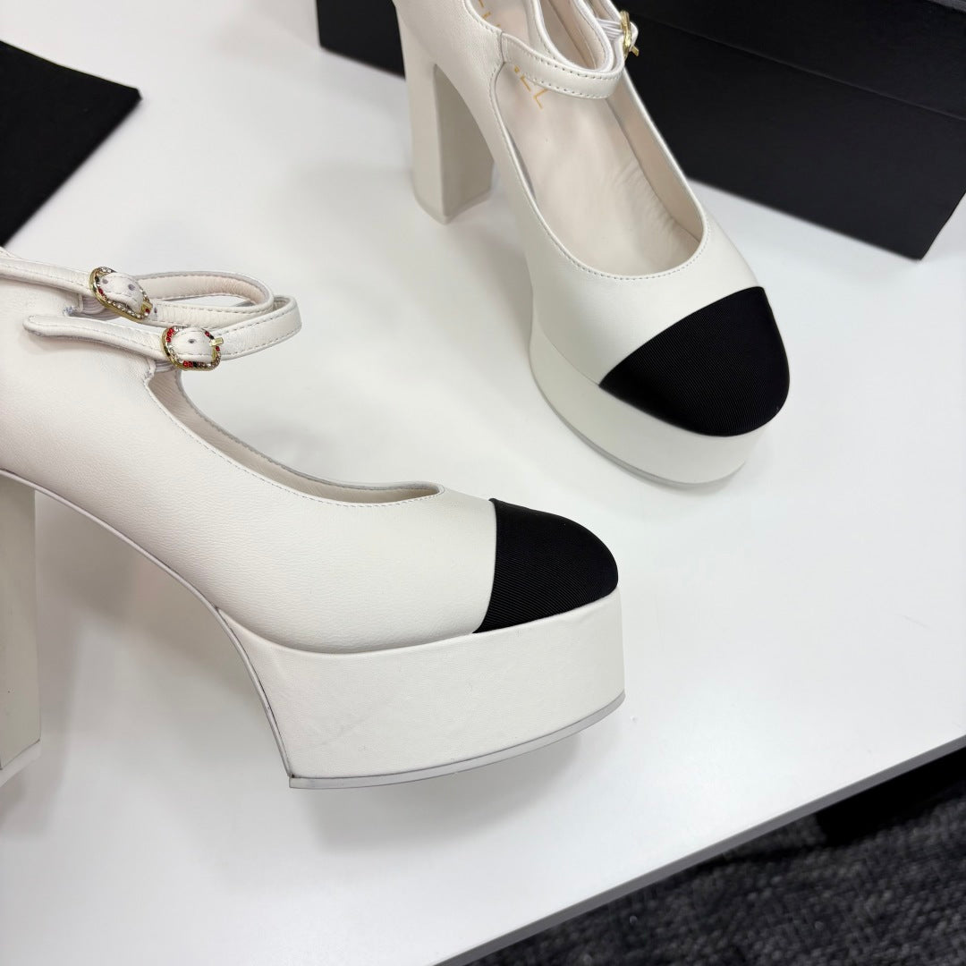 CC 25S Mary Jane Platform 11cm Cream Calfskin Grosgrain