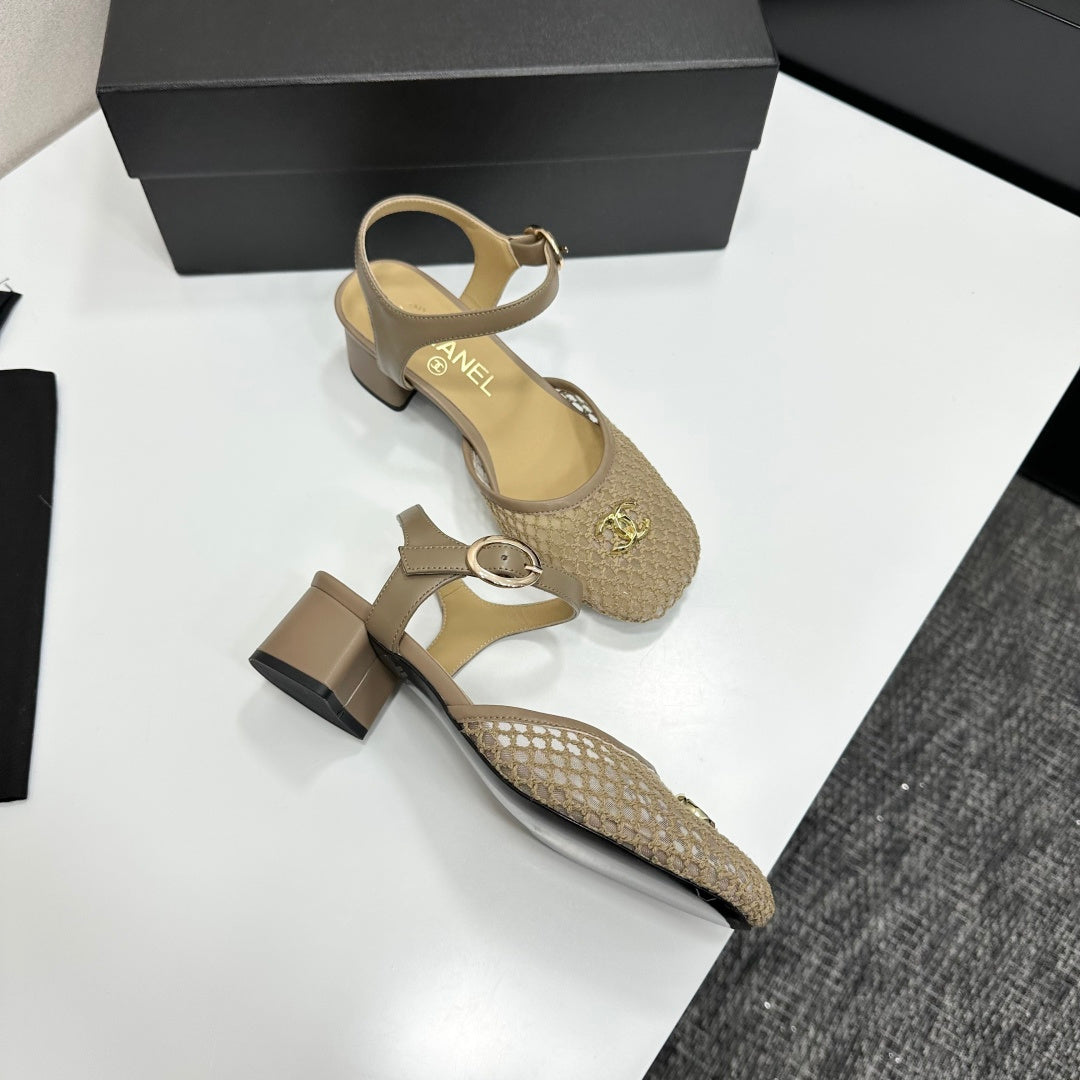 CC 2026 Mary Jane Sandals 45 Beige Satin Cowhide 668117