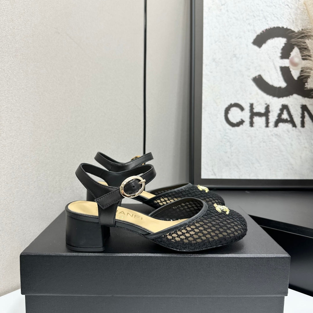 CC 2026 Mary Jane Sandals 45 Black Satin Cowhide 668118
