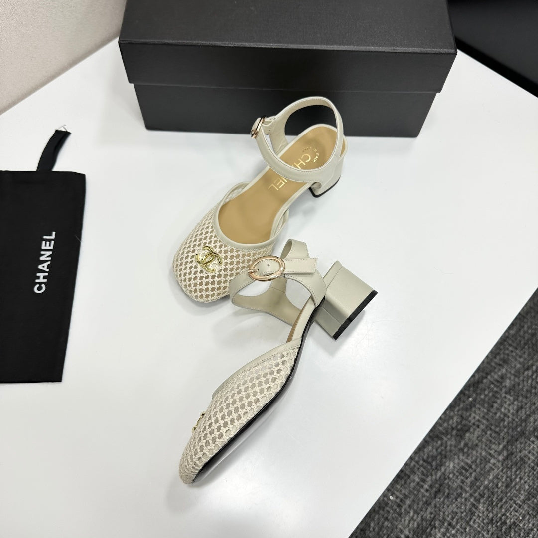CC 2026 Mary Jane Sandals 45 White Satin Cowhide 668119