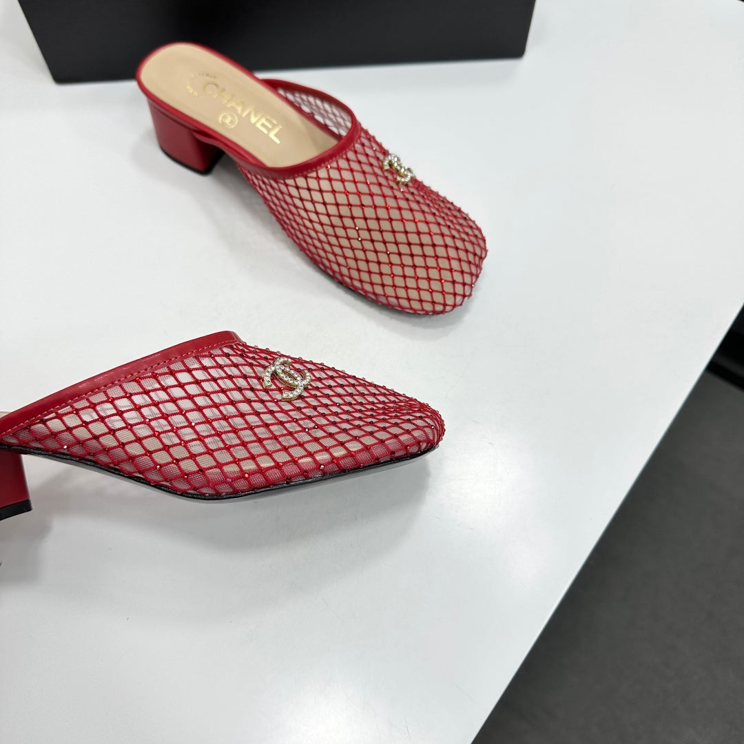 Chanel 2026 Gold Logo Flat Mules Leather Sheepskin 823046