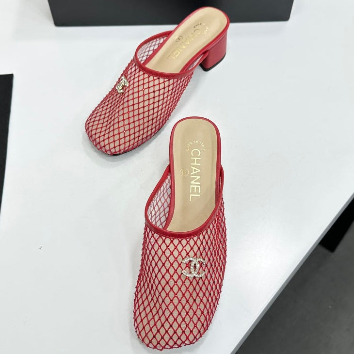 Chanel 2026 Gold Logo Flat Mules Leather Sheepskin 823046