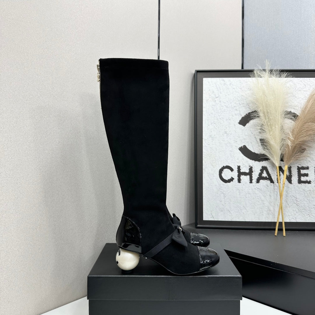 Chanel 2026 Chunky Pearl Boots 50mm Suede Leather 985808